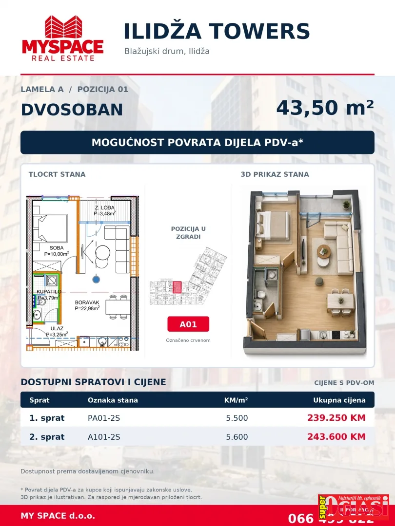 Dvosoban stan Ilidža Towers, 43m2