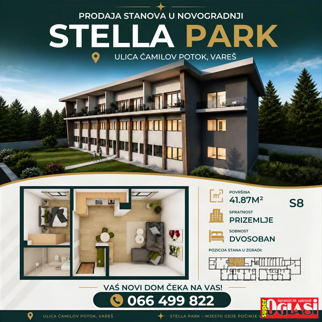 Dvosoban stan u novogradnji Stella Park, Vareš, 42m2