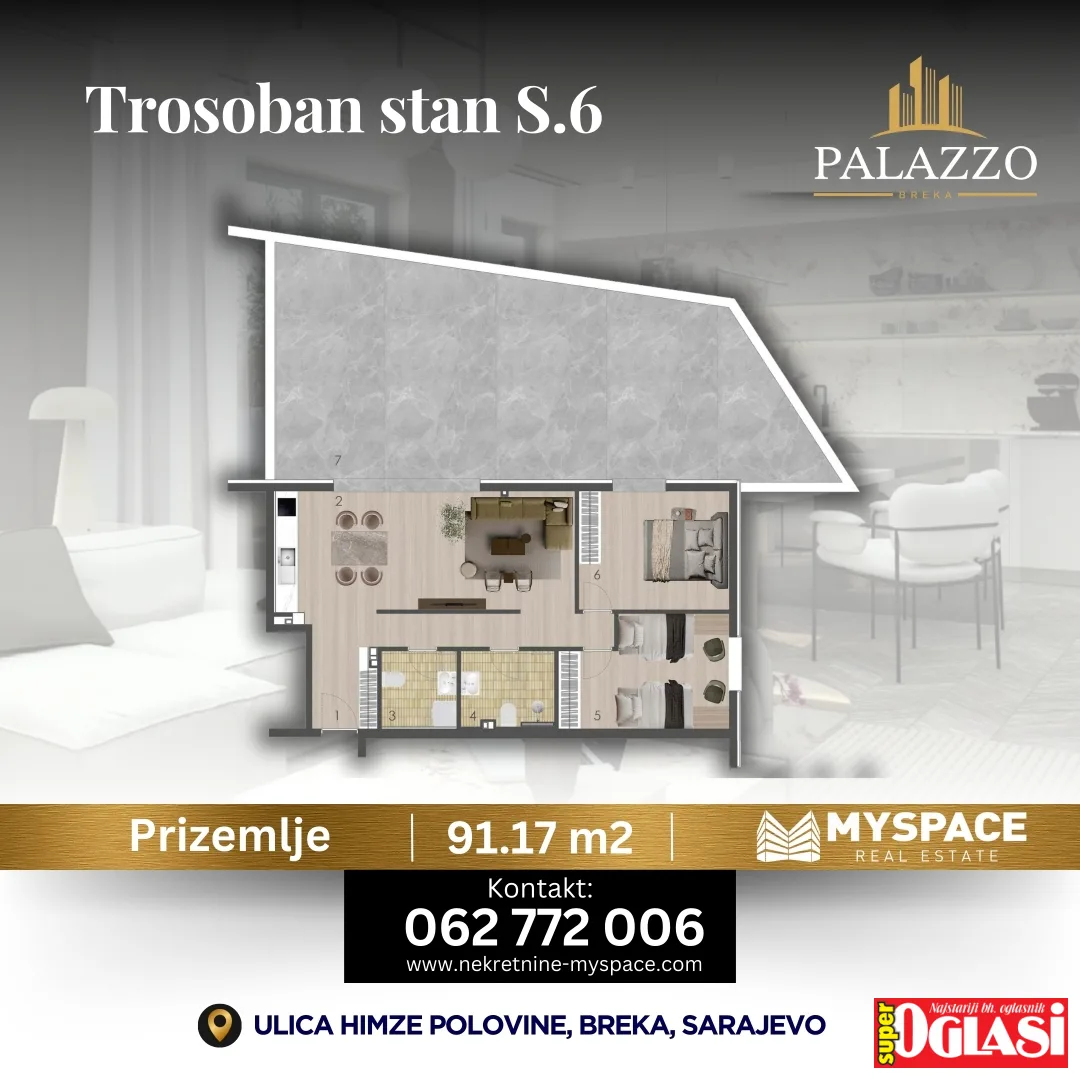 Trosoban stan u novogradnji Palazzo Breka, 91m2, stan, površina 91m2